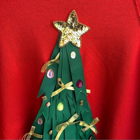 Vintage Crewneck Sweatshirt Ribbons Christmas Tree Large - Picture 7 of 8